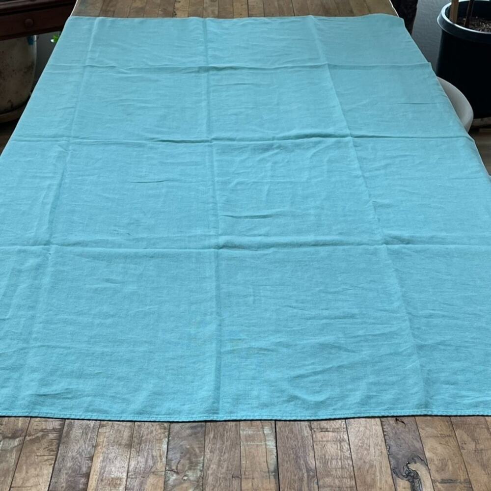 Teal Blue Linen Tablecloth 48" x 62" Minimalist Eco Friendly